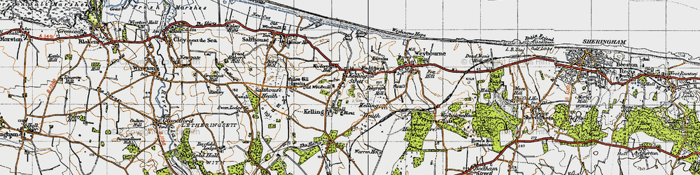 Old map of Kelling in 1945