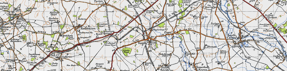 Old map of Kemble in 1947