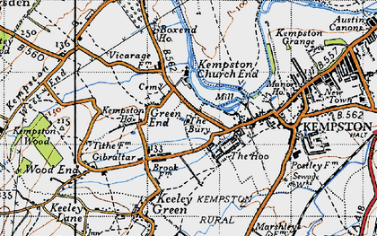 Old map of Kempston Church End in 1946