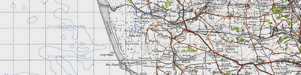 Old map of Kenfig in 1947