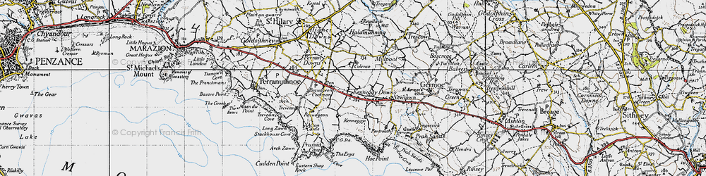 Old map of Kenneggy Downs in 1946