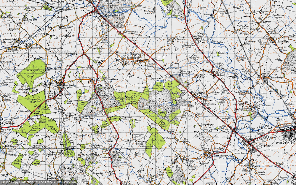 Old Map of Historic Map covering Bradlem Pond in 1946