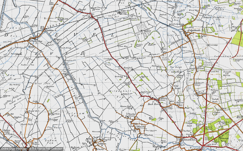 Old Map of Historic Map covering Mildenhall Drain in 1946