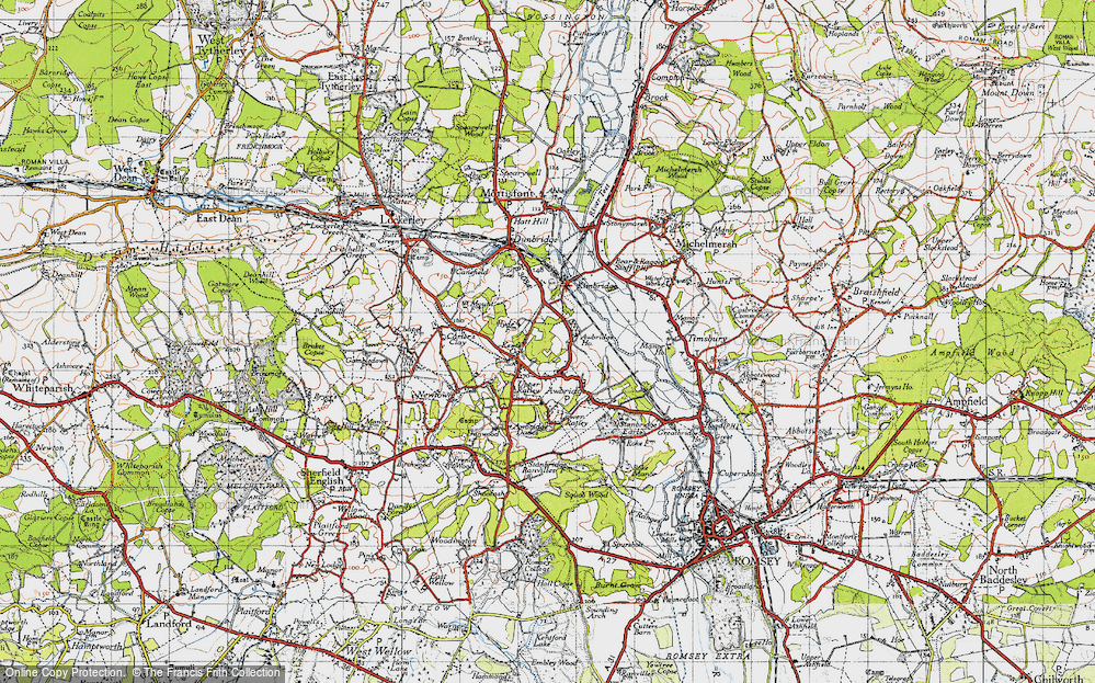 Old Map of Historic Map covering Awbridge Ho in 1945
