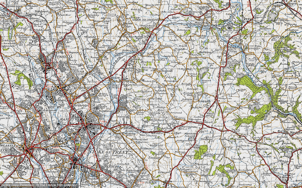 Old Map of Historic Map covering Wetley Moor in 1946