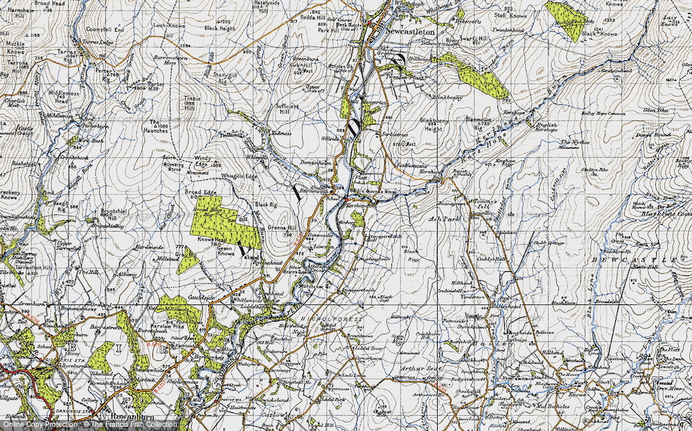Old Map of Historic Map covering Black Rigg in 1947