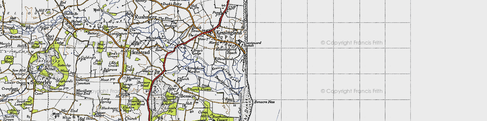 Old map of Benacre Ness in 1946