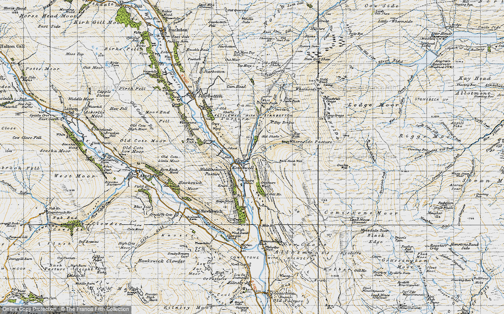 Old Map of Historic Map covering Whernside Pasture in 1947
