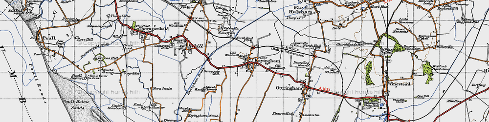Old map of Keyingham in 1947