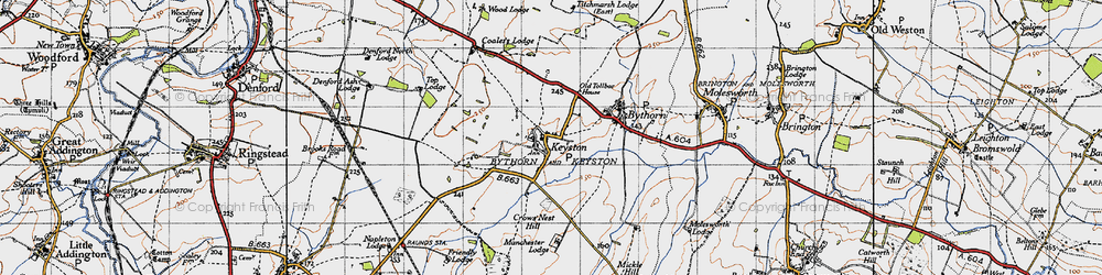 Old map of Keyston in 1946