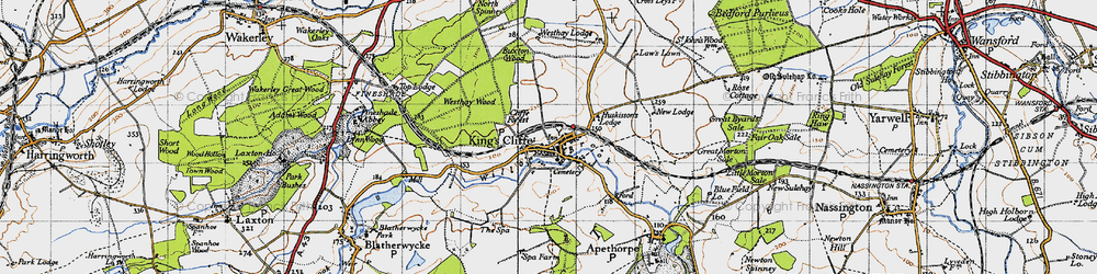 Old map of King's Cliffe in 1946