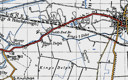 Old map of King's Dyke in 1946