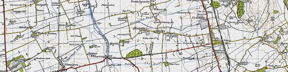 Old map of Kingerby in 1947
