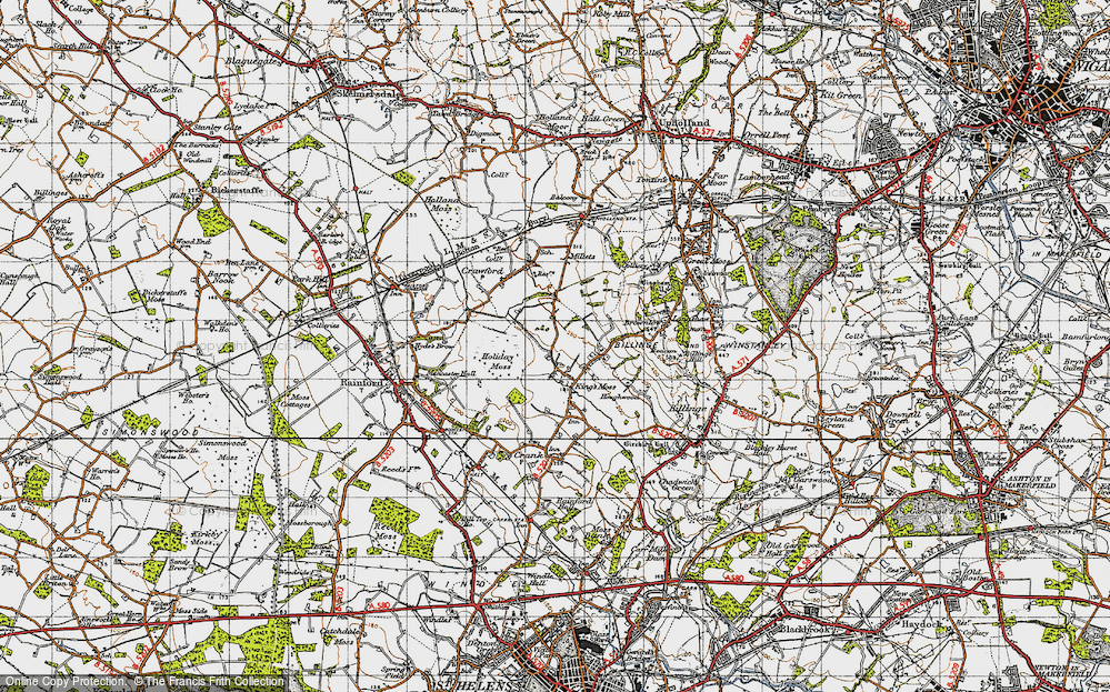 Old Map of Kings Moss, 1947 in 1947