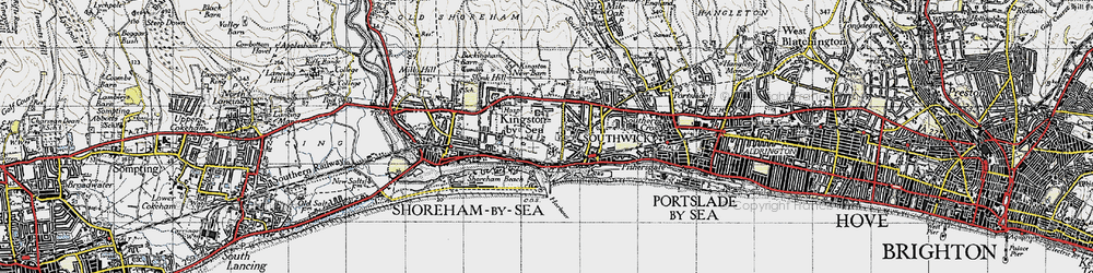Old map of Kingston by Sea in 1940