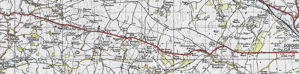 Old map of Kingston Russell in 1945