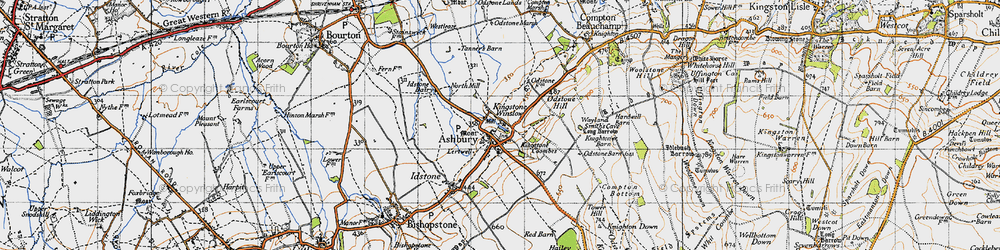 Old map of Kingstone Winslow in 1947
