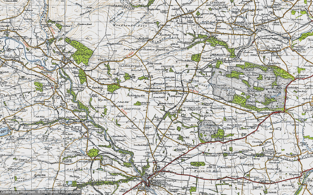 Old Map of Historic Map covering Langleydale Common in 1947