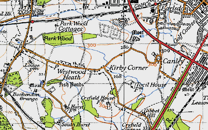 Old map of Kirby Corner in 1946