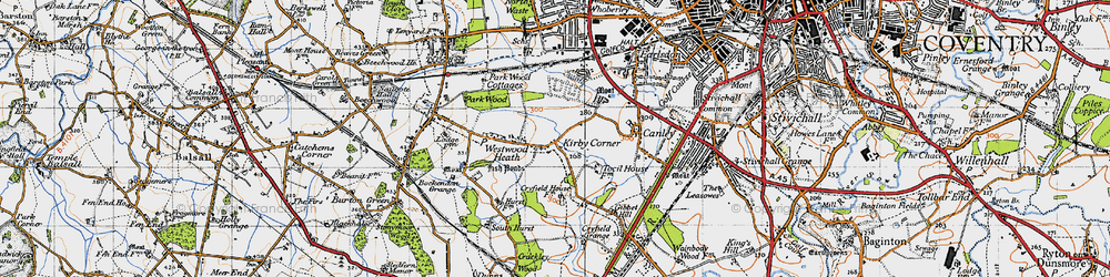 Old map of Kirby Corner in 1946