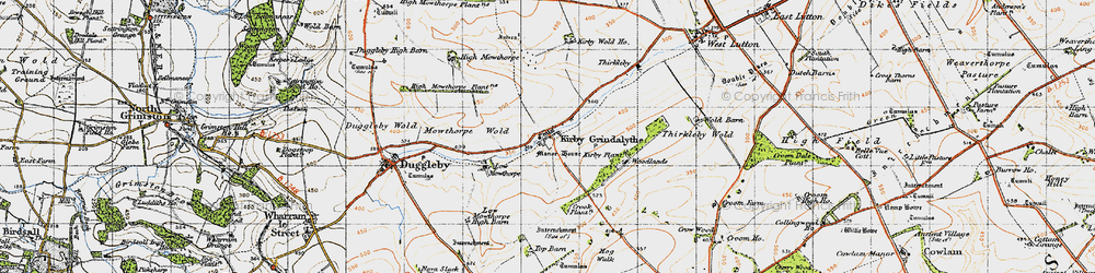 Old map of Kirby Grindalythe in 1947