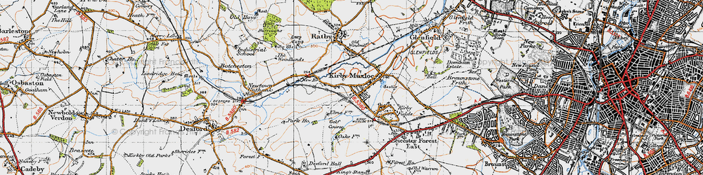 Old map of Kirby Muxloe in 1946
