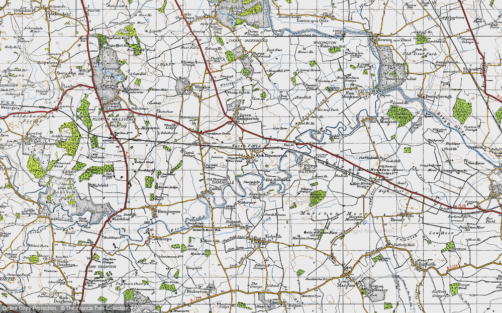 Old Map of Historic Map covering Wilstrop Grange in 1947