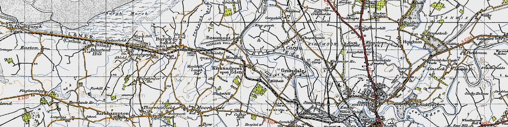 Old map of Kirkandrews-on-Eden in 1947