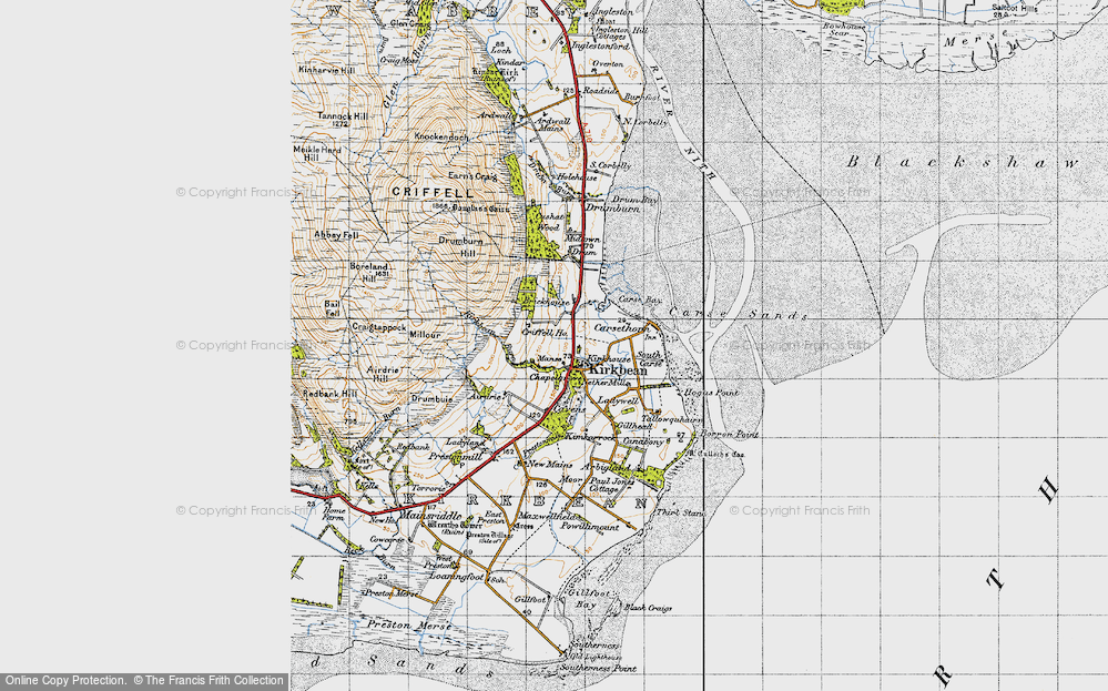 Old Map of Historic Map covering Carsethorn in 1947
