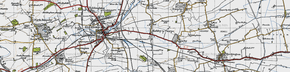 Old map of Kirkby la Thorpe in 1946