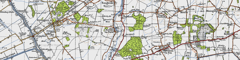 Old map of Kirkby on Bain in 1946