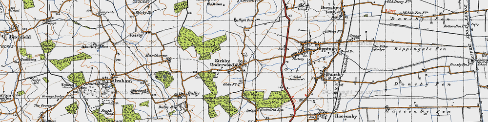 Old map of Kirkby Underwood in 1946