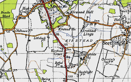 Old map of Kirstead Green in 1946
