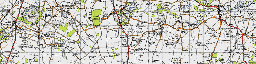 Old map of Kirstead Green in 1946