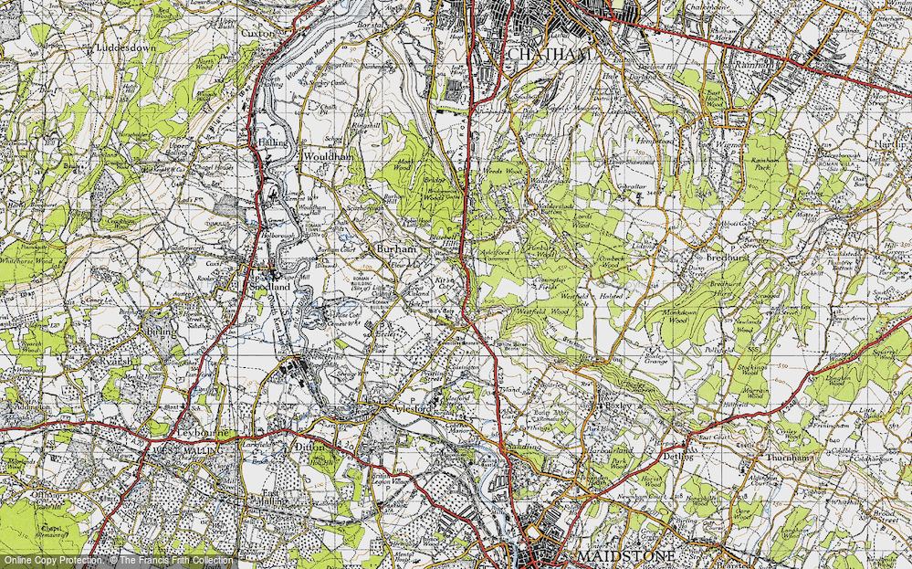 Old Map of Historic Map covering White Horse Stone in 1946