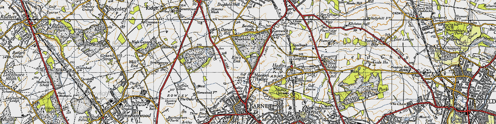 Old map of Kitts End in 1946