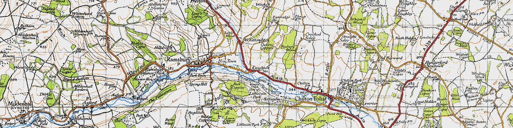Old map of Knighton in 1940
