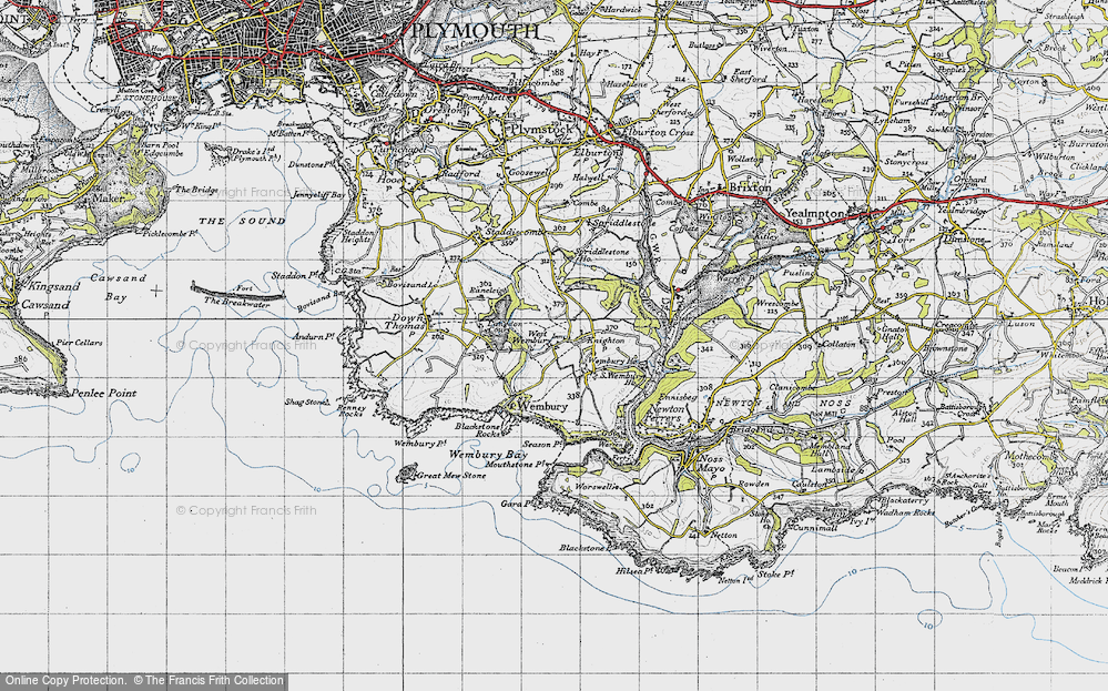 Old Map of Historic Map covering Wembury Ho in 1946