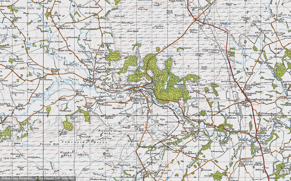 Old Map of Historic Map covering Whitefield Edge in 1947