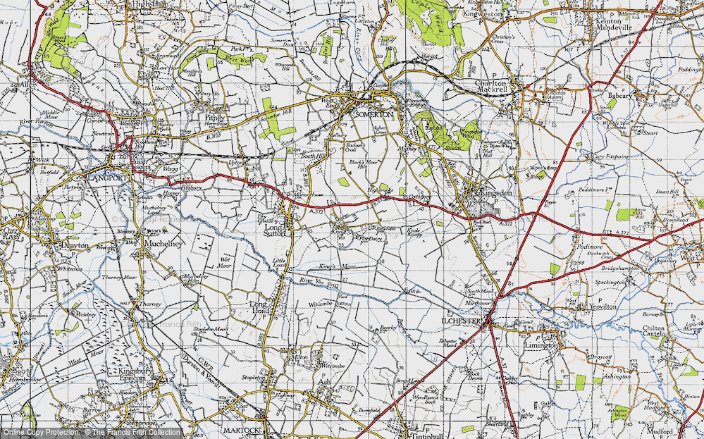 Old Map of Historic Map covering Black's Moor Hill in 1945