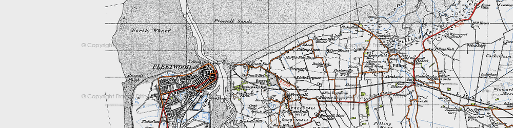 Old map of Knott End-on-Sea in 1947