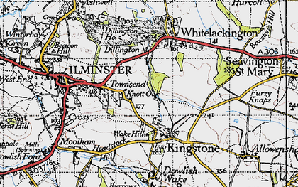 Old map of Knott Oak in 1945