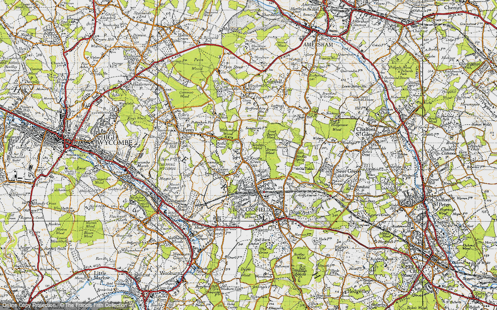 Old Map of Historic Map covering Brown's Wood in 1945