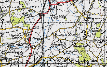 Old map of Knowle St Giles in 1945