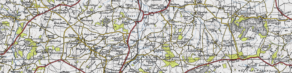 Old map of Knowle St Giles in 1945