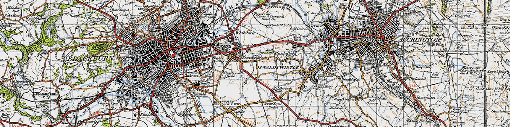 Old map of Knuzden Brook in 1947