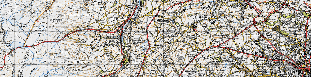 Old map of Krumlin in 1947