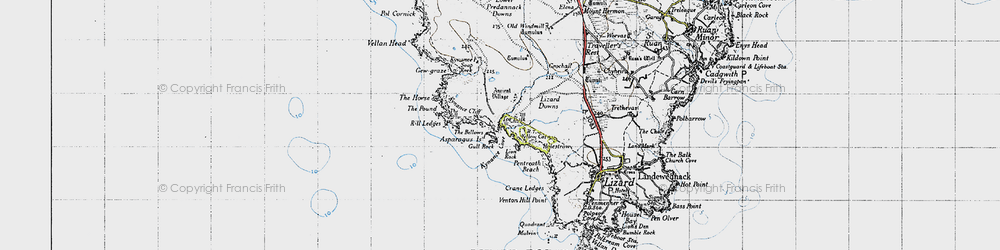 Old map of Kynance Cove in 1946