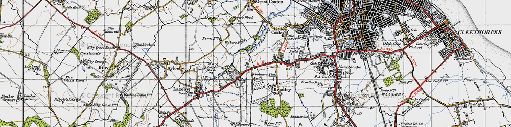Old map of Laceby Acres in 1946