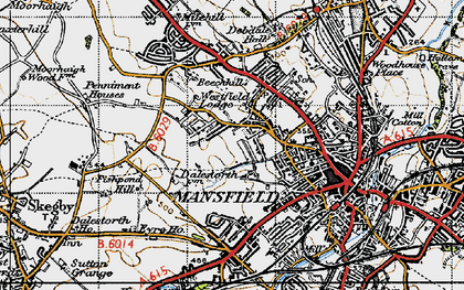 Old map of Ladybrook in 1947